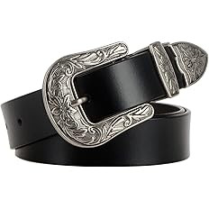 Women Leather Belts Ladies Vintage Western Design Black Waist Belt for Pants Jeans Dresses | Amazon (US)