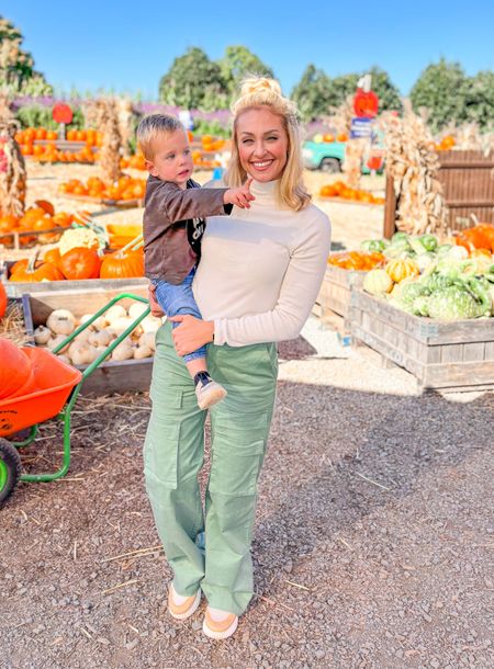 Perfect fall outfit for moms. I got a 28 on these pants - probably could have gone true to size with 27. They do stretch while you’re wearing them. Turtle neck is small. 

#LTKbump #LTKfamily #LTKSeasonal