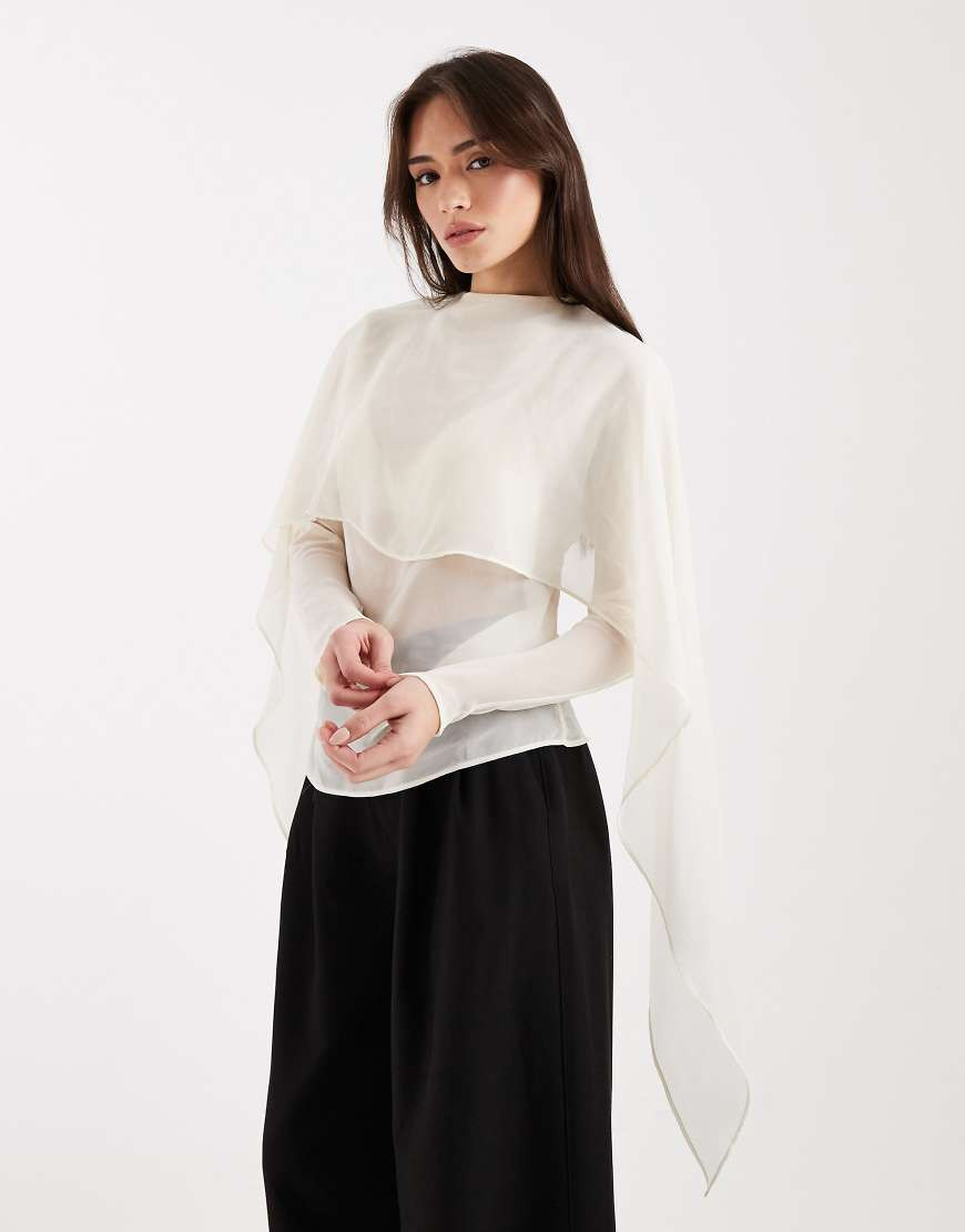 ASOS DESIGN chiffon scarf detail sheer blouse in ecru-White | ASOS (Global)