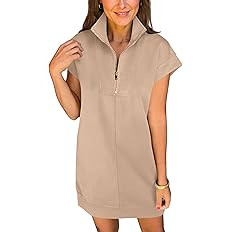 ANRABESS Womens Summer Casual Half Zip Cap Sleeve Trendy Wrinkle-Free Tshirt Dress 2026 Spring Be... | Amazon (US)