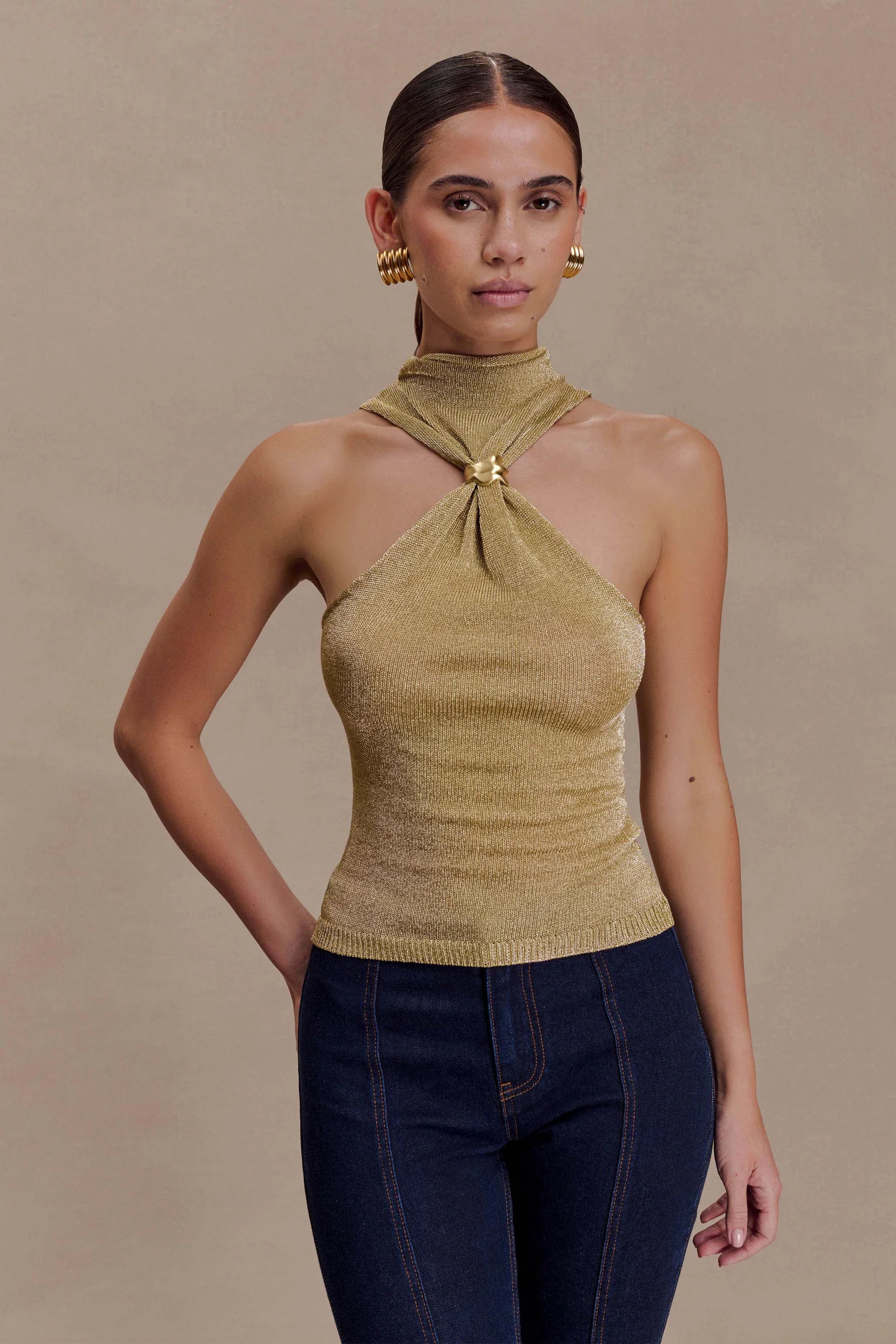 Nikki Lurex Top With Hardware - Gold | MESHKI US