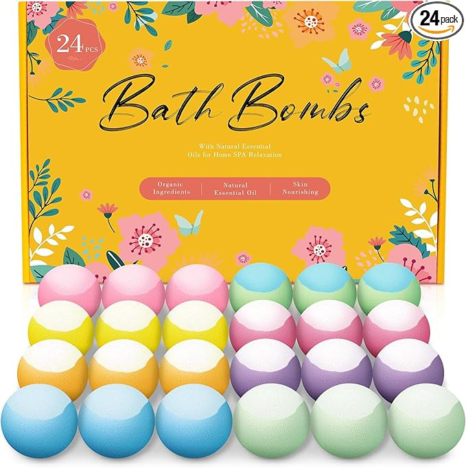 Vacplus Bath Bombs - 24 Pack, Handmade Bath Bomb Set with 8 Scents, Organic Bath Bombs Bulk with ... | Amazon (US)