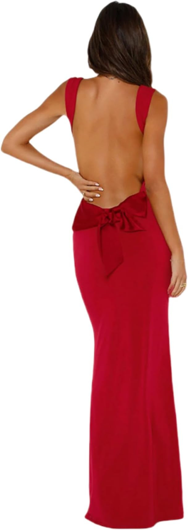 RARITYUS Women’s Elegant Satin Bow Maxi Dress Sexy Cowl Neck Backless Wedding Guest Dress Cockt... | Amazon (US)