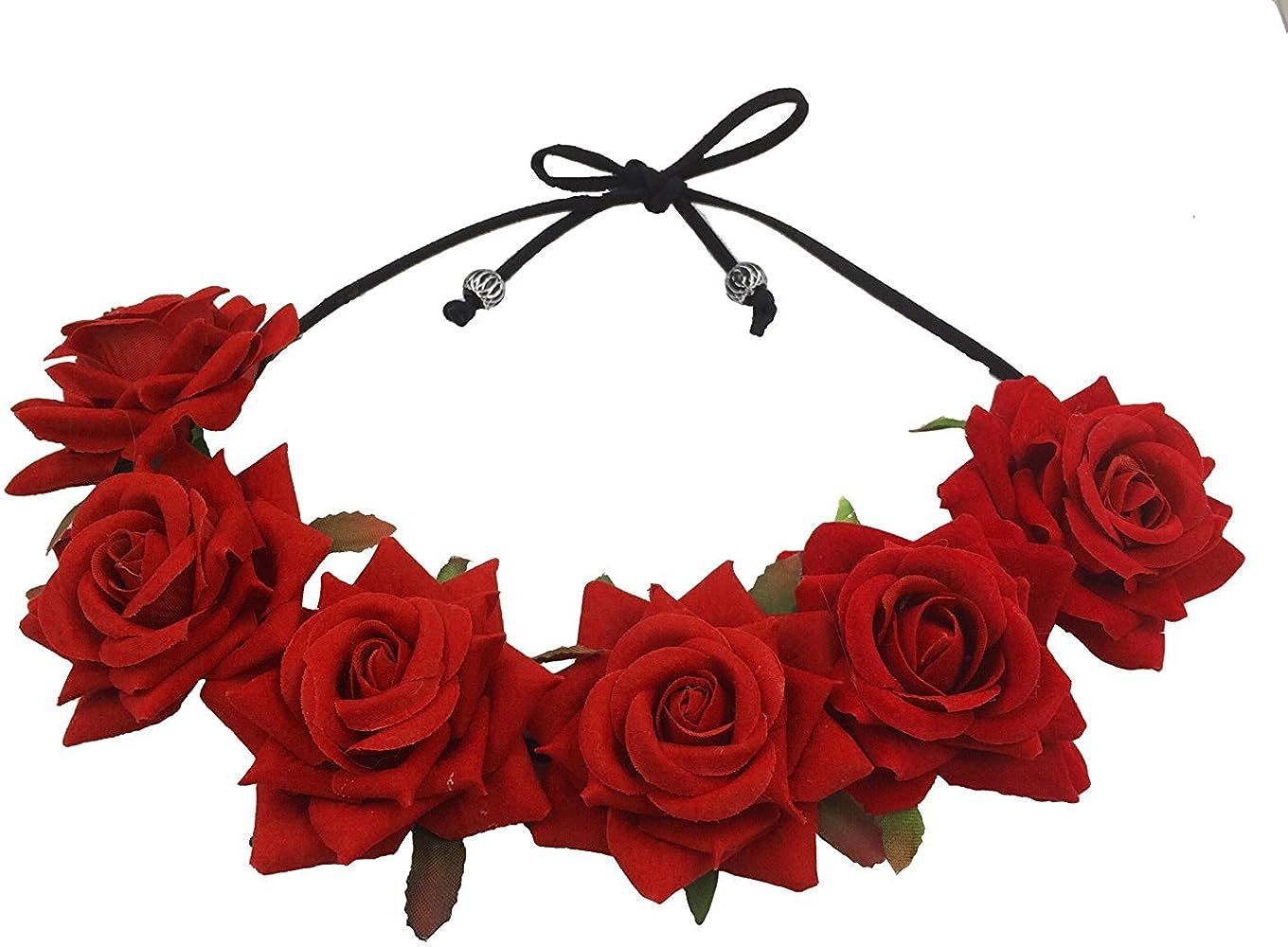 Floral Fall Rose Red Rose Flower Crown Woodland Hair Wreath Festival Headband F-67 | Amazon (US)