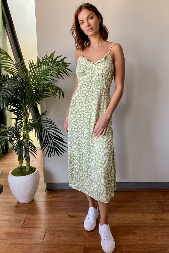 Timeless Touch Green Floral Print A-Line Midi Dress | Lulus (US)