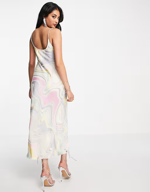 ASOS DESIGN devore midi slip dress in pastel swirl print | ASOS (Global)