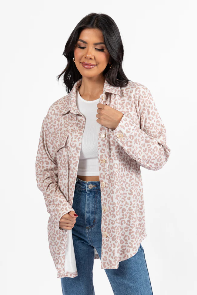 In Those Days Ivory and Beige Leopard Knit Shacket FINAL SALE | Pink Lily