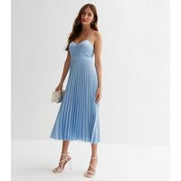 Blue Satin Bustier Pleated Midi Dress New Look | New Look (UK)