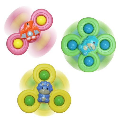 3PCS Suction Cup Spinner Toys for 3 Year Old Baby Boy,Novelty Spinning Tops Bath Toys for Toddlers Kids Age 3 Sensory Baby Toys Girl Boy Birthday Gift (Dinosaur 3PCS) | Amazon (US)