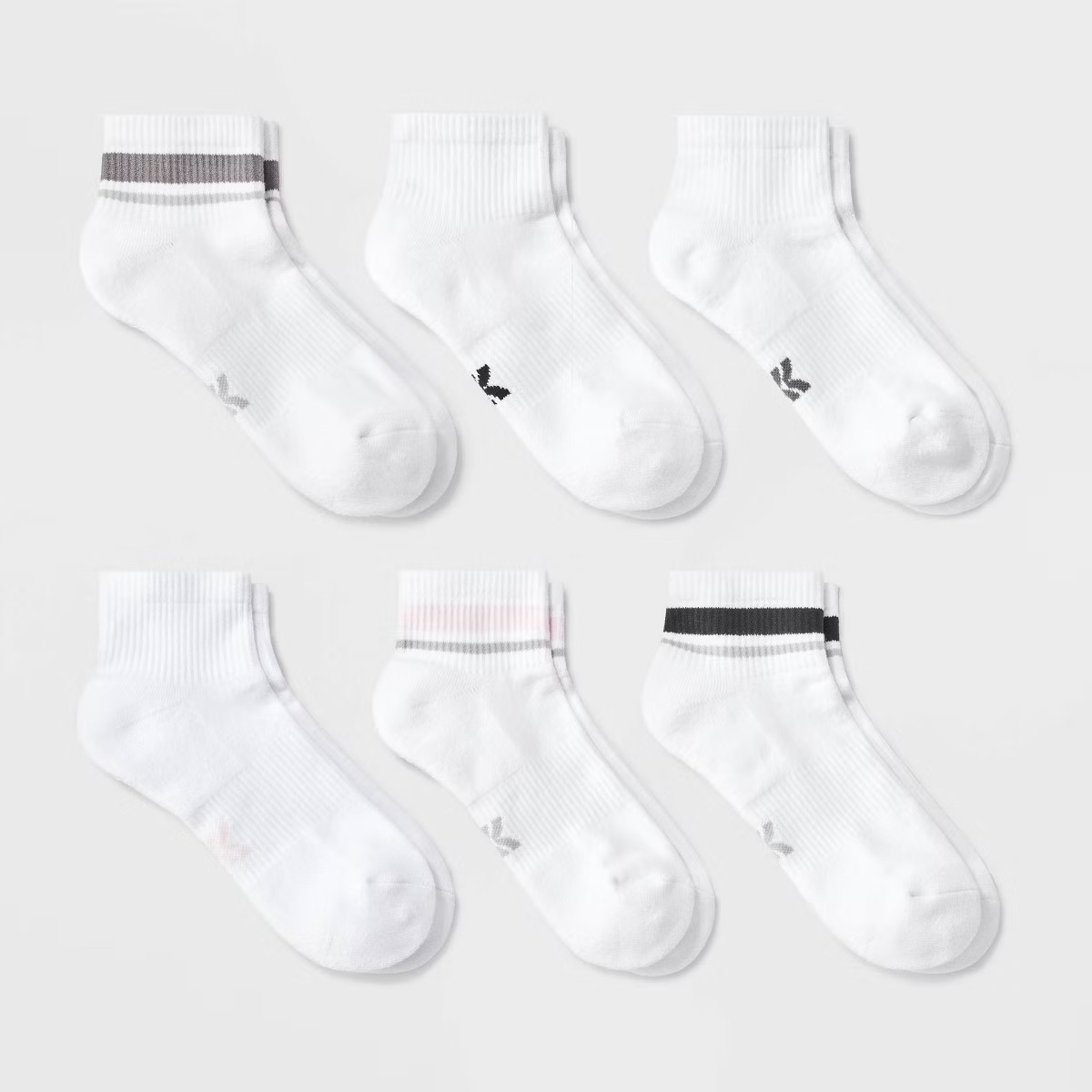 Women's Striped Cushioned 6pk Ankle Socks - All In Motion™ White/Pink 4-10: Arch Support, Knit ... | Target