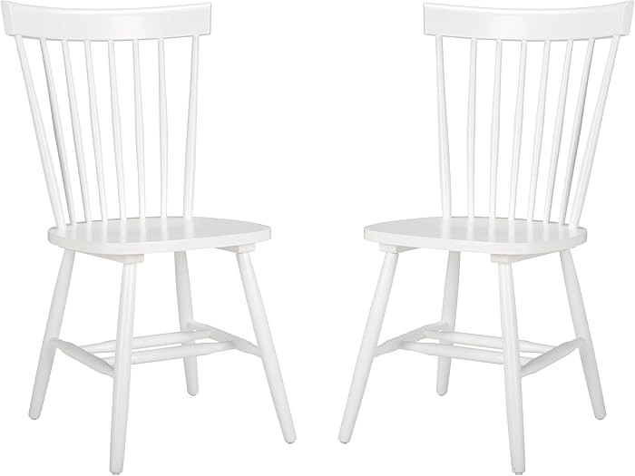 SAFAVIEH Home Collection Parker Farmhouse White Windsor Spindle Solid Wood Dining Chair Set of 2 | Amazon (US)