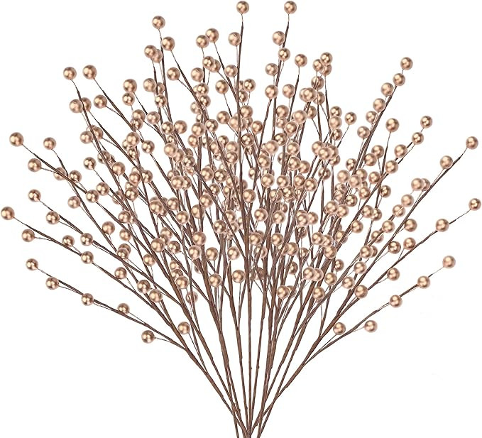 GREENTIME 12 Pack Artificial Gold Berry Stems 14" Fake Holly Berry Picks for Christmas Tree DIY W... | Amazon (US)
