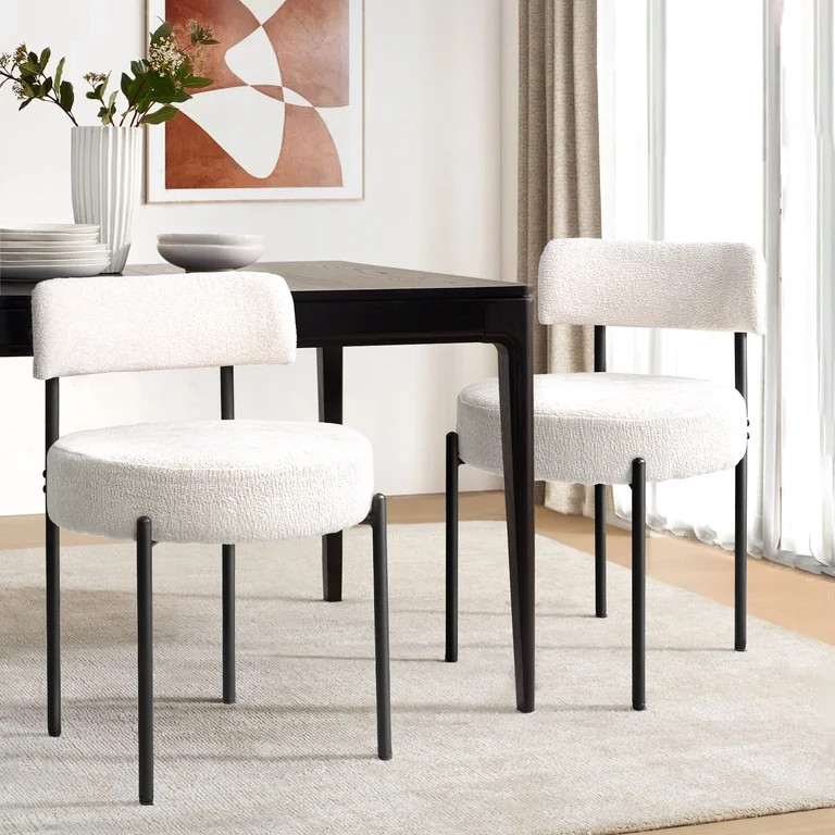 Waleaf Modern Dining Chairs Set of 2, Curved Backrest Boucle Chairs for Kitchen& Dining Room, Rou... | Walmart (US)