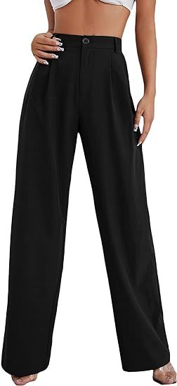 MakeMeChic Women's High Waisted Pockets Work Office Palazzo Wide Leg Pants | Amazon (US)