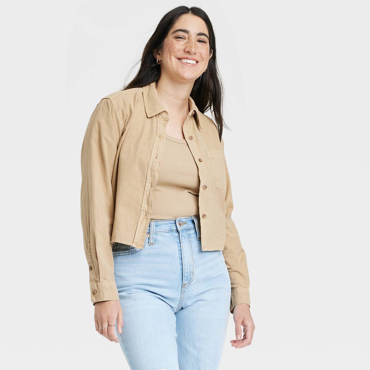 Women's Long Sleeve Button-Down Cropped Shirt - Universal Thread™ | Target