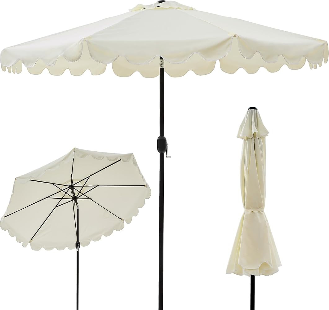 9FT Scalloped Patio Umbrella with Crank & Tilt, Wind Vent,UV-Resistant Outdoor Umbrella with Wavy... | Amazon (US)