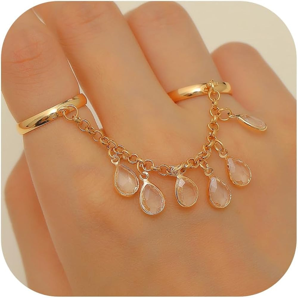 Chain Ring Cubic Zirconia Statement Gold Boho Adjustable Fashion Wedding Rings Engagement Ring fo... | Amazon (US)