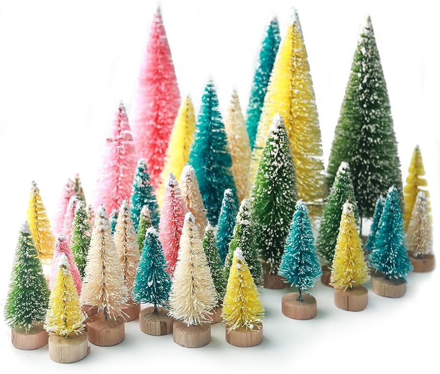 Amazon.com: LOVEINUSA 40PCS Colorful Mini Christmas Trees, Snow Frosted Sisal Trees Colored Bottl... | Amazon (US)