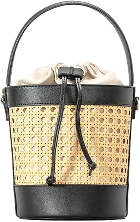 Rattan Bucket Bag for Women Straw Beach Bag Drawstring Crossbody Purse PU Leather Summer Shoulder... | Amazon (US)