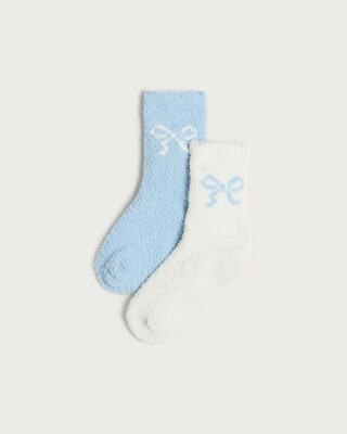 F&F Girls 2-Pack Bow Detail Cosy Socks in Blue | Tesco F&F