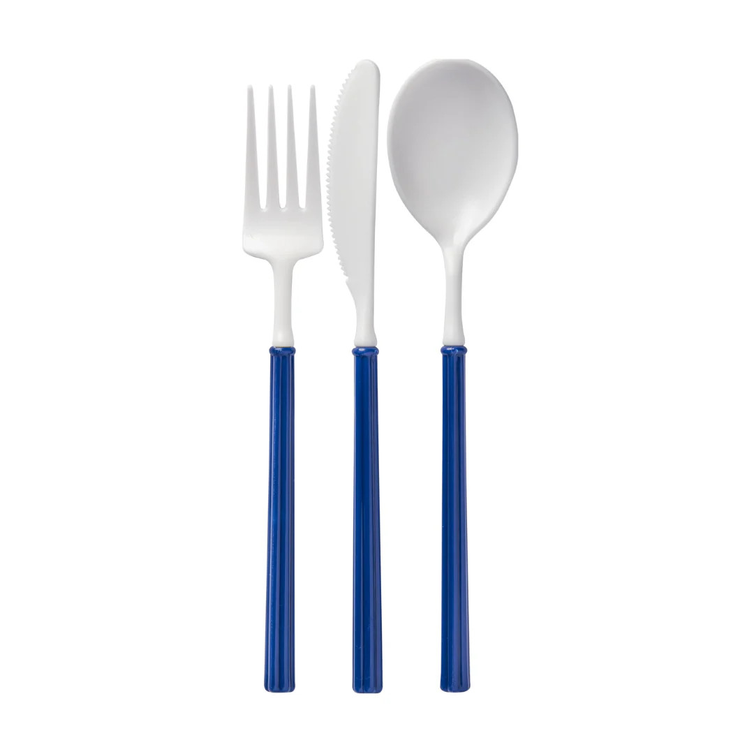Navy And White 24pc Villa Assorted Cutlery Set | Ellie and Piper