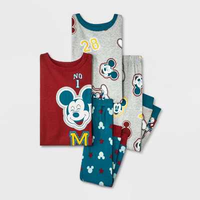 Toddler Boys' 4pc Mickey Mouse & Friends Cotton Long Sleeve Pajama Set - Gray/Maroon/Teal Blue | Target