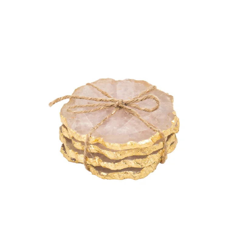 Godinger Rose Quartz Gold Edge Coaster Set (Set of 4) | Wayfair North America