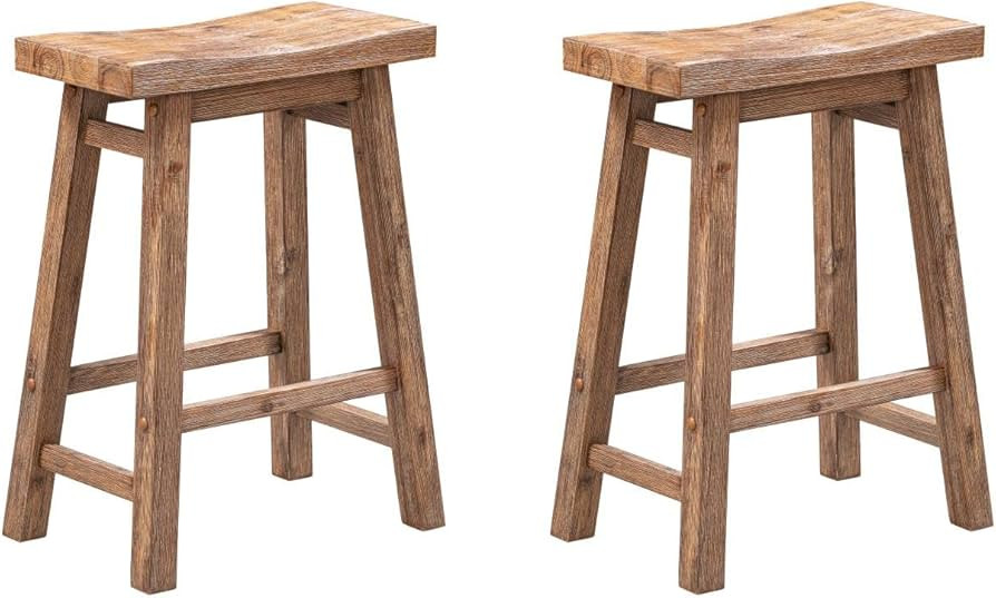 Sonoma Saddle 24" Counter Stool - Barnwood Wire-Brush - Set of 2 | Amazon (US)