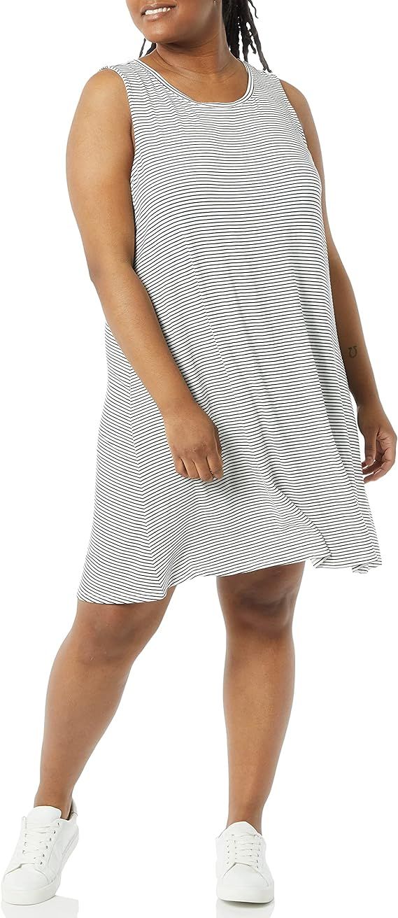 Amazon.com: Amazon Essentials Women's Standard Tank Swing Dress, White, Stripe, Small : Clothing,... | Amazon (US)