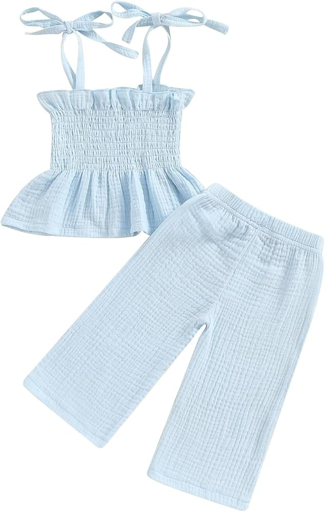 VISGOGO Infant Baby Toddler Girls Clothes Solid Color Sleeveless Camisole Linen Pants Set Baby Su... | Amazon (US)