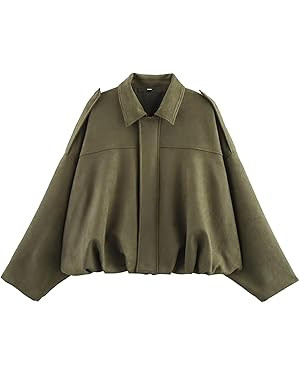 Womens Faux Suede Bomber Jacket Casual Lapel Pilot Cropped Coat Oversized Motorcycle Jackets 2025... | Amazon (US)