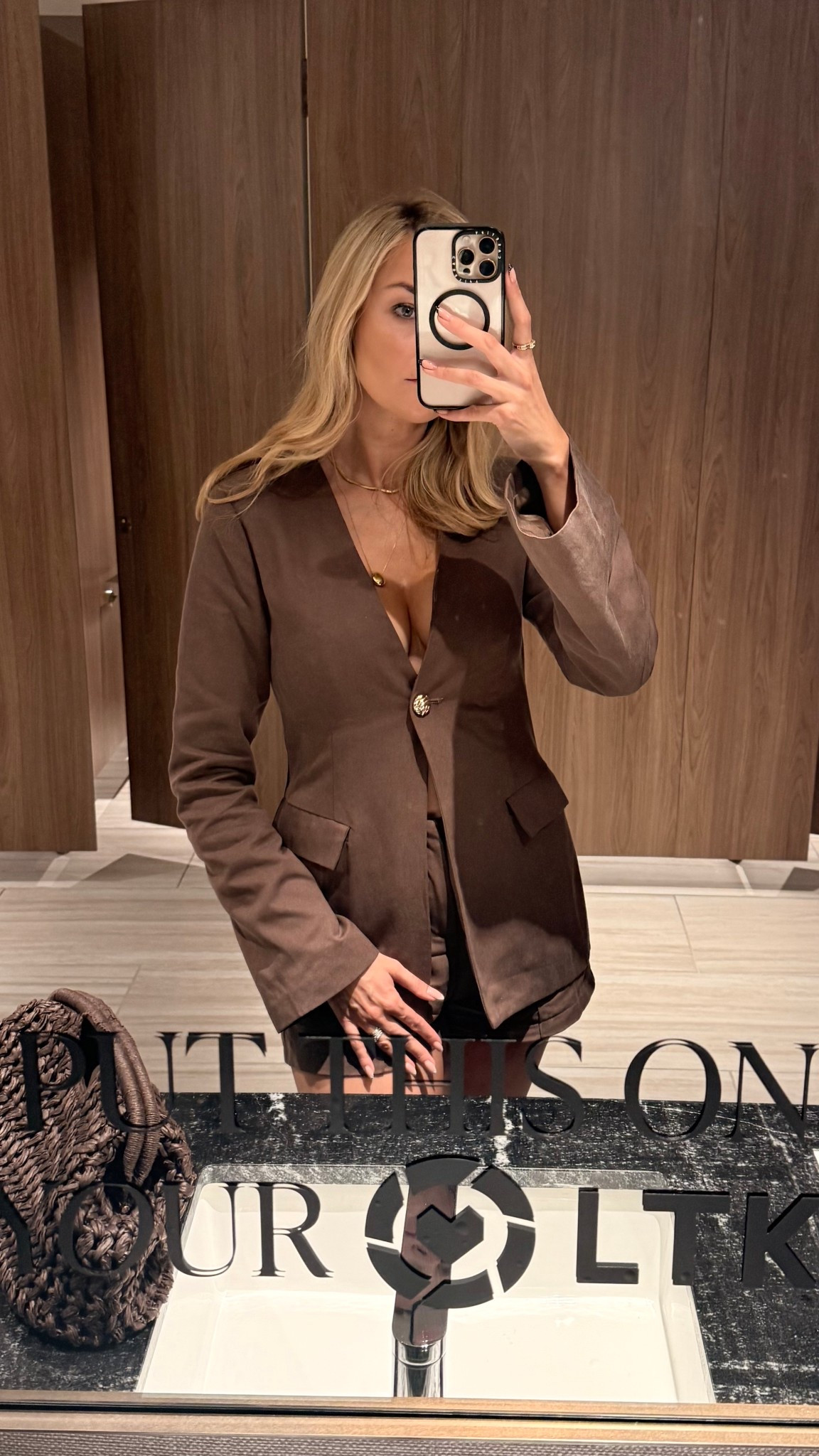 LTK con day 3! In my chocolate brown era wearing this two piece set - blazer & shorts. And my bag is finally back in stock!!!

 Brown blazer, brown shorts. Brown bag, clutch bag, fall 2025, fall outfit, autumn outfit, fall fashion #LTKCon 

#LTKNYFW #LTKFallSale

#LTKSeasonal #LTKFindsUnder100 #LTKStyleTip