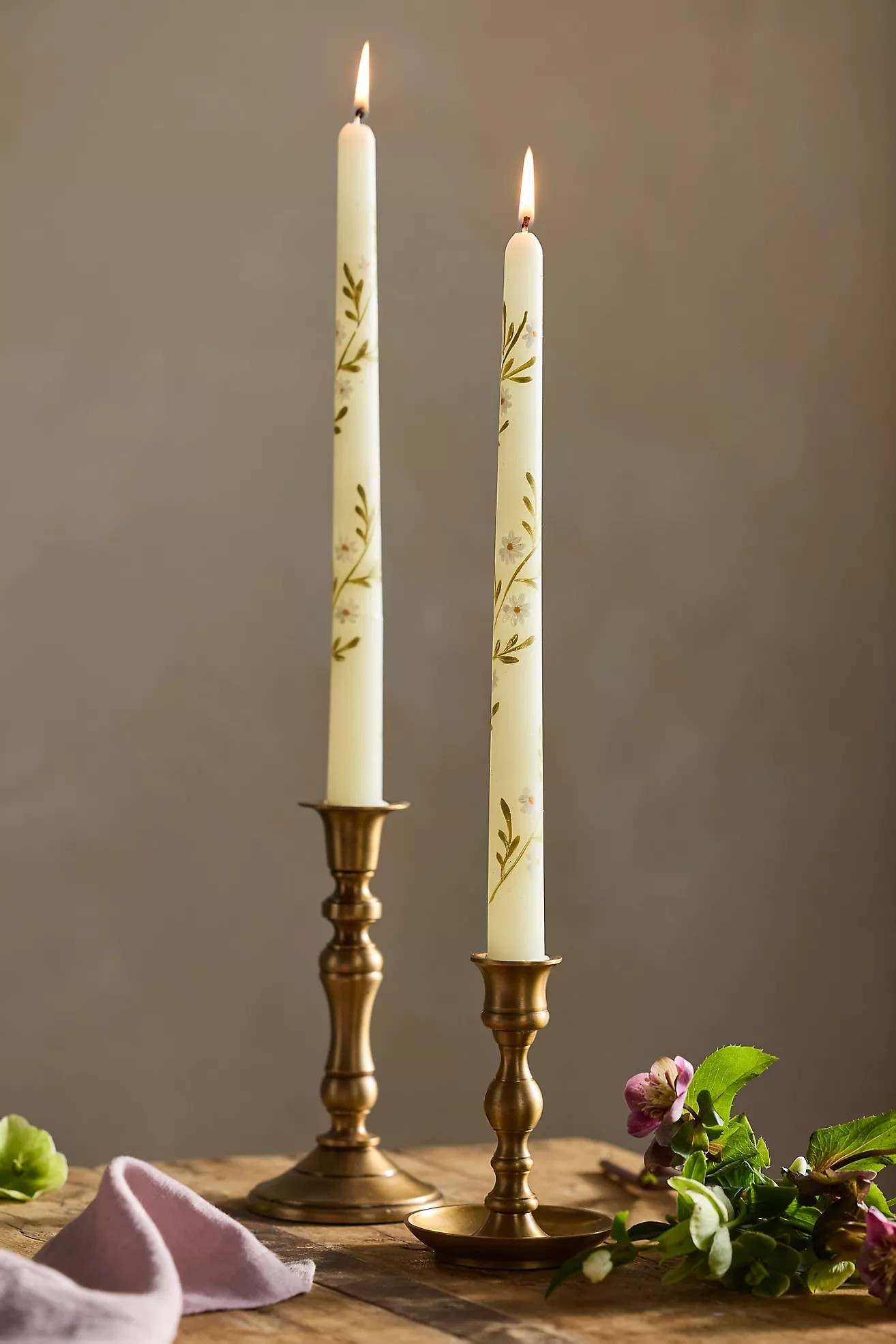 Painted Floral Taper Candles, Set of 2 | Anthropologie (US)