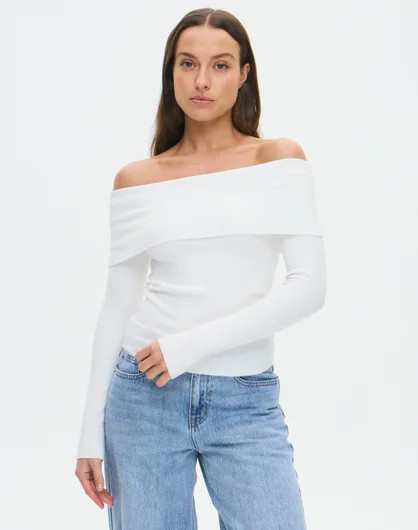 Foldover Off Shoulder Long Sleeve Knit | Glassons (Australia)