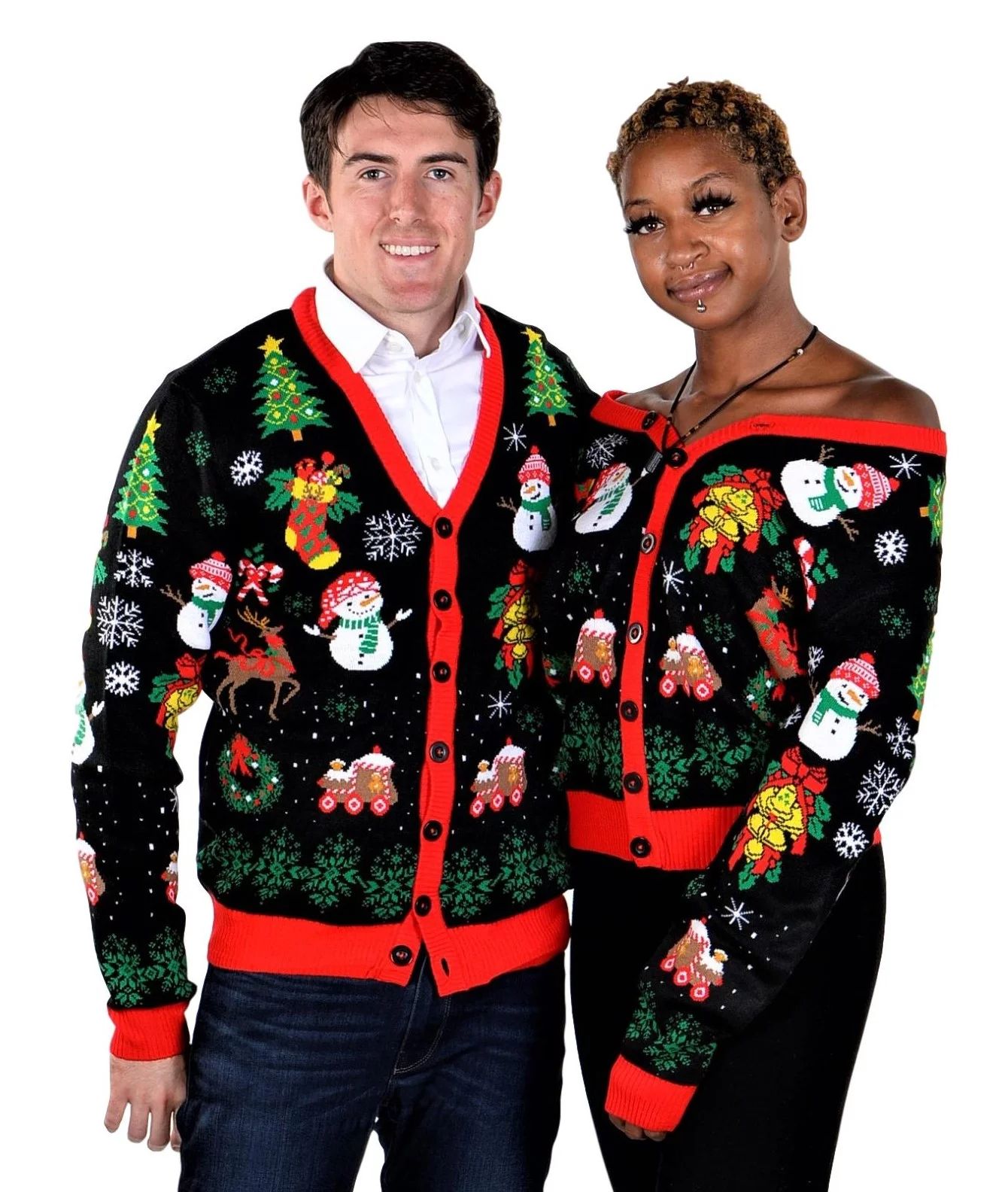 SoCal Look Ugly Christmas Sweater Snowman Reindeer Cardigan Unisex Large - Walmart.com | Walmart (US)
