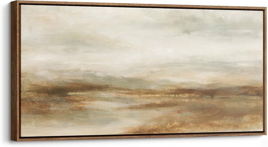 wall26 Extra Large Framed Wall Art Canvas Print - Earthy Horizon Glow Abstract Landscape Wall Dec... | Amazon (US)