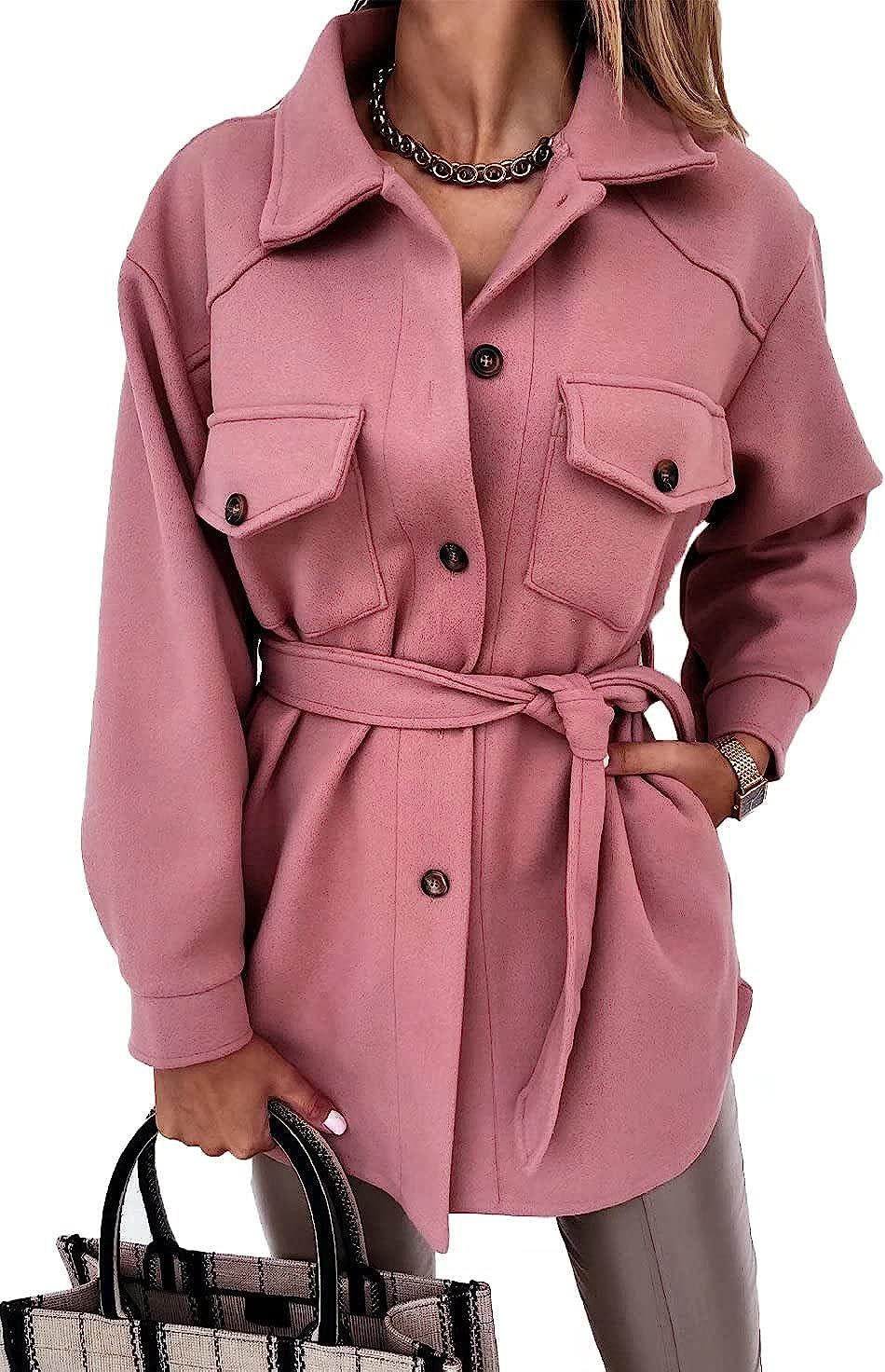 FARYSAYS Womens Single Breasted Shacket Jacket Mid Length Trench Pea Coat Outwear | Amazon (US)