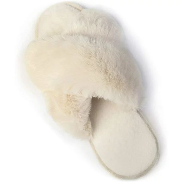 RockDove Women's Open Toe Fluffy Slippers with Memory Foam, Ladies' Cross Band House Shoes, Faux ... | Walmart (US)