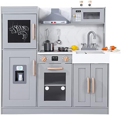 Kids Kitchen Playset, Wooden Chef Pretend Play Set with 20 PCS Cookware Accessories, Wooden Cookw... | Amazon (US)