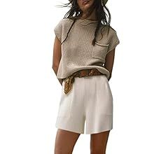 Lentta Women's Two Piece Knit Outfits Sweater Sets Solid Pullover High Waist Lounge Short Pants | Amazon (US)