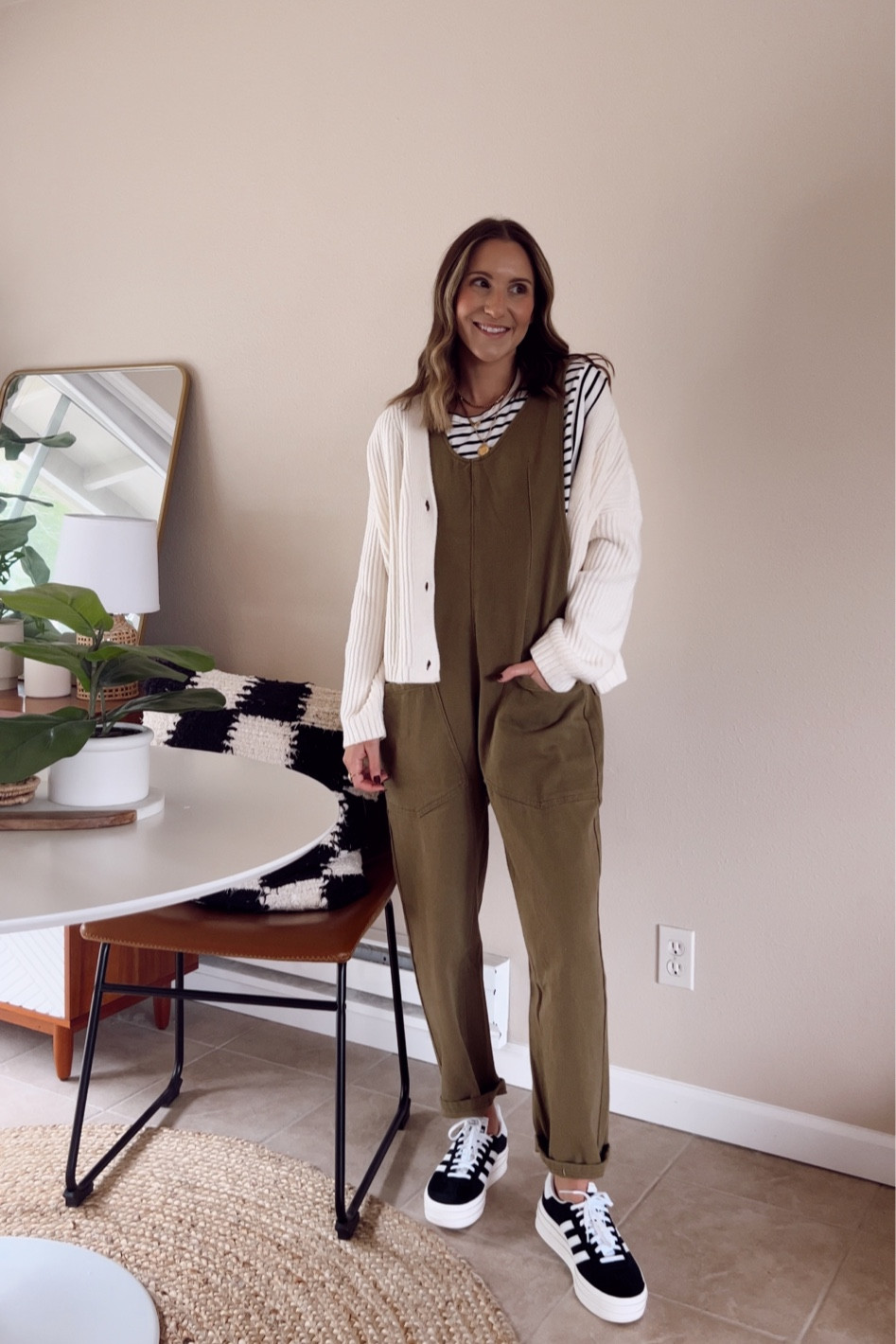Teacher outfit idea🍎 wearing a small tee, small overalls and small cardigan 

Teacher outfit / teacher style / classroom outfit / fall outfit / amazon finds / amazon fashion / overalls / chunky cardigan / adidas outfit 



#LTKstyletip #LTKfindsunder100