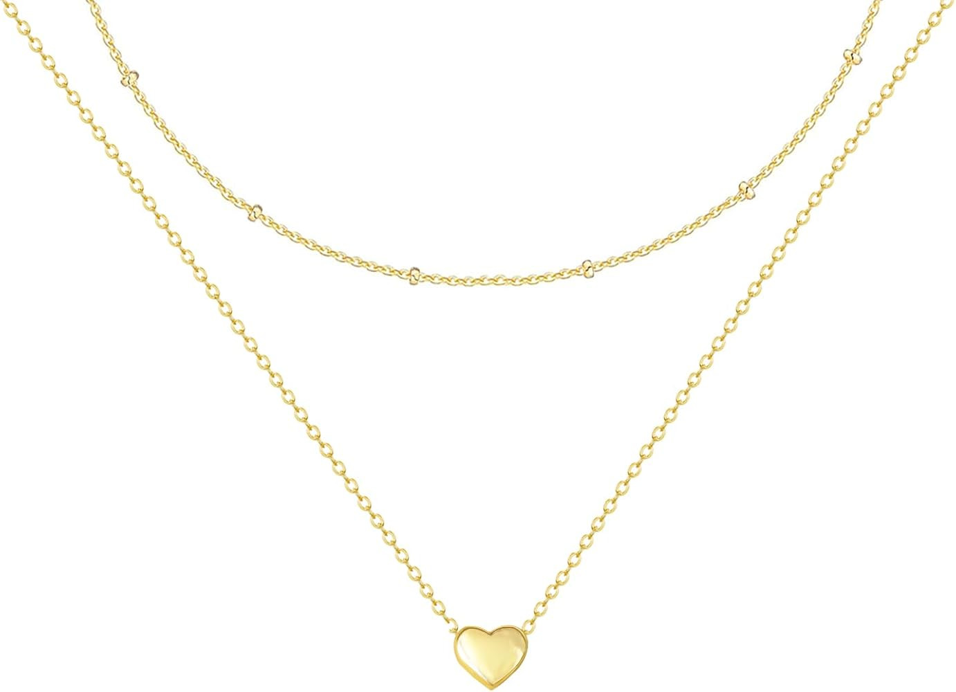 OGD Heart Necklace for Women, 14K Gold Plated Layered Tiny Puffy Heart Pendant Necklace Cute Chun... | Amazon (US)
