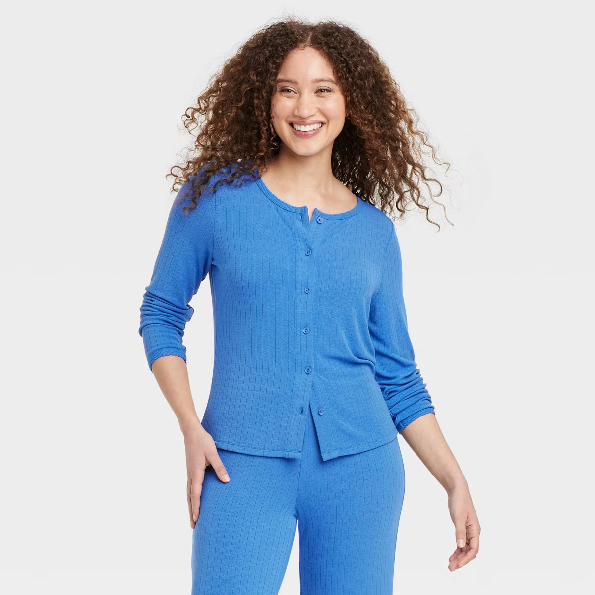 Women's Pointelle Pajama Cardigan - Auden™ Blue S: Recycled Polyester, Rayon, Spandex, Midweigh... | Target