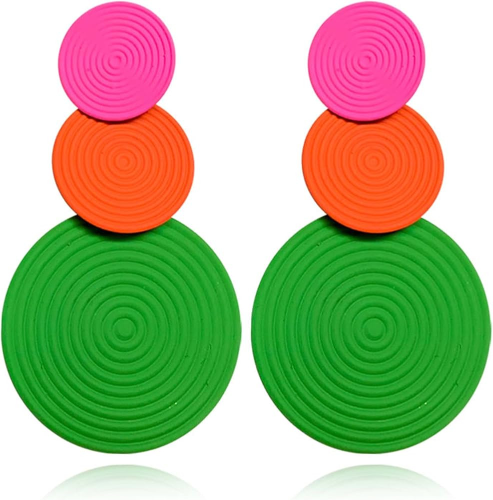 Retro 80s Neon Earrings Round Disc Dangle Drop Earrings for Women Lightweight Bohemia Statement G... | Amazon (US)