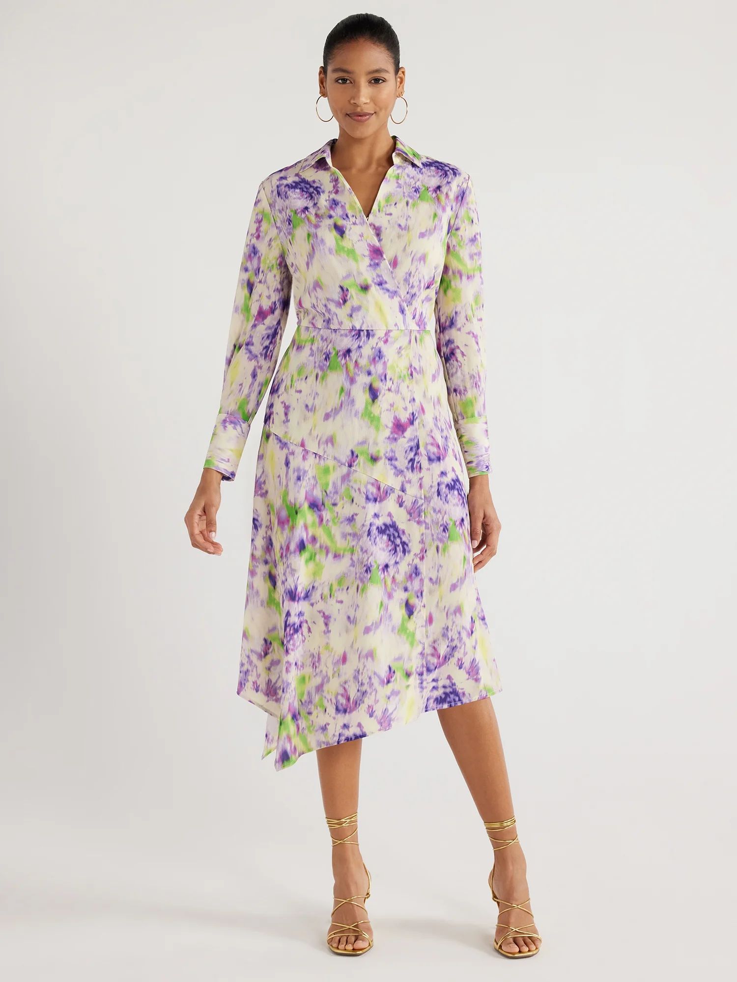 Scoop Women’s Shirtdress with Faux Wrap Front, Sizes XS-XXL - Walmart.com | Walmart (US)