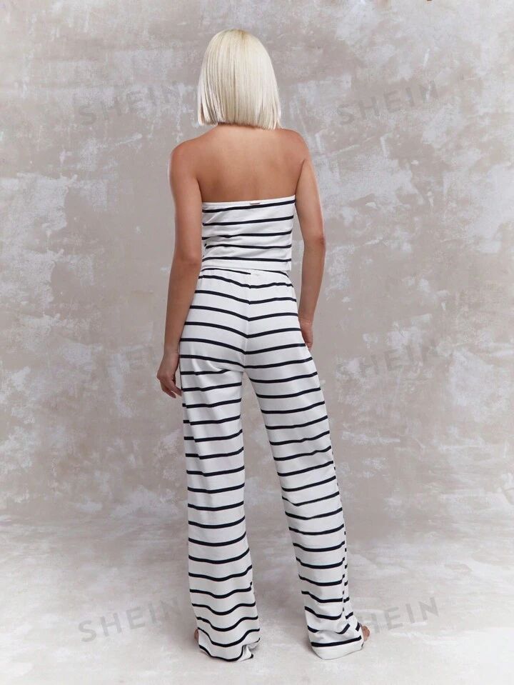 MISSGUIDED Striped Bandeau Top And Flared Pants Co-Ord Set | SHEIN