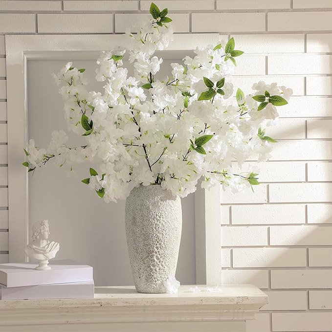 Hoteam 6 Pcs 40" Artificial Cherry Blossom Branches Spring Cream White Faux Tall Cherry Flower St... | Amazon (US)