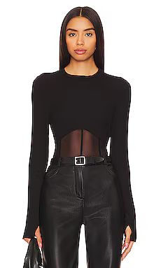 Michael Lauren Danton Rib Mesh Corset Top in Black from Revolve.com | Revolve Clothing (Global)