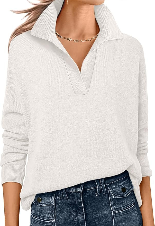 ANRABESS Womens Polo V Neck Long Sleeve Sweaters Lightweight Dressy Casual Business Basic Knit Pu... | Amazon (US)