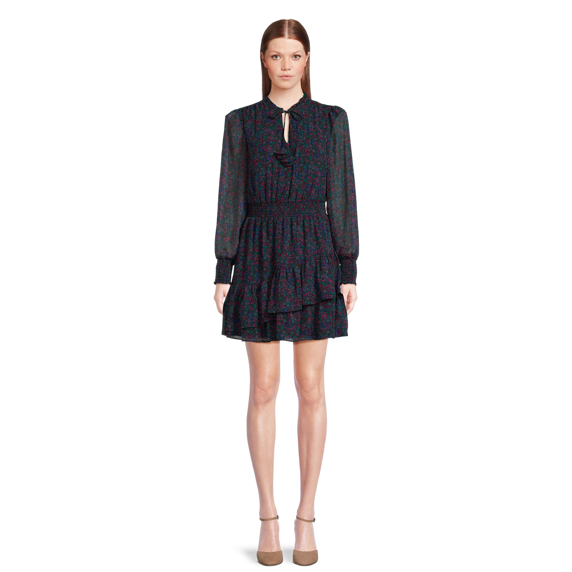 BCBG Paris Collared V-Neck Smocked Tiered Dress, Sizes XS - XXL | Walmart (US)